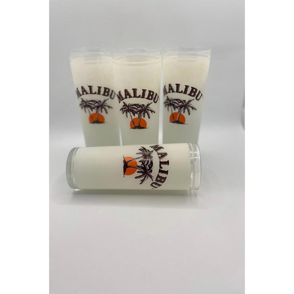 Retro Frosted Malibu Coconut Rum Drinkware - Set of 4 Frosted 12 oz Glasses
